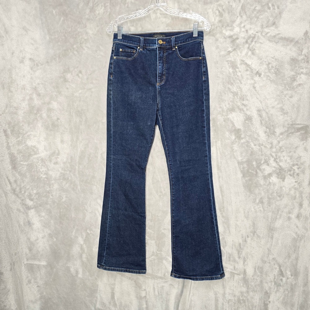 Ann Taylor The Boot Dark Wash Flare Jeans Women Size 6 High Rise Cotton‎ Blend